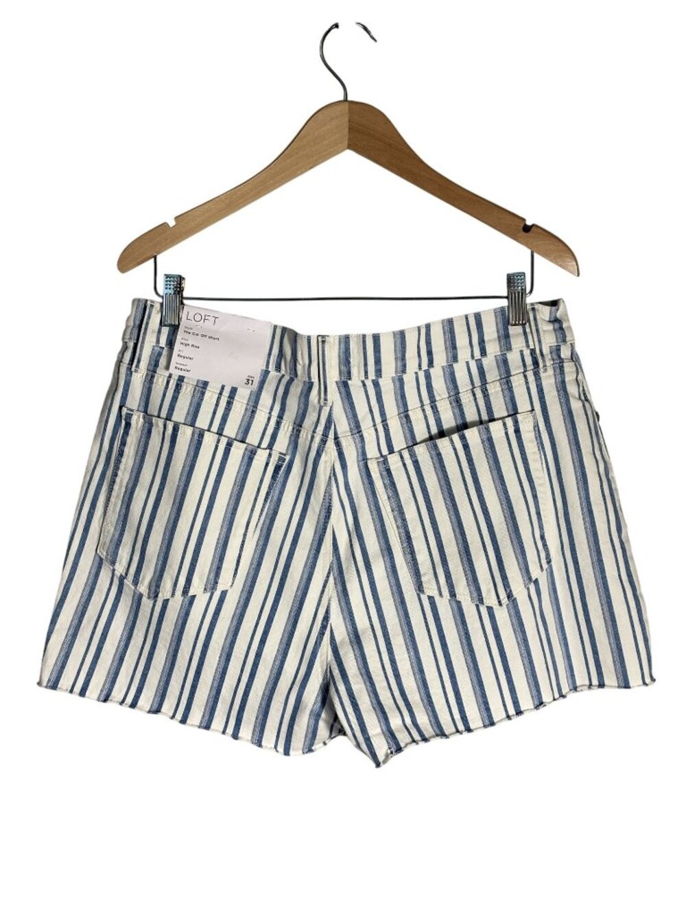 LOFT Blue & White Striped High-Rise Cutoff Denim Shorts Size 12 - Picture 2 of 8